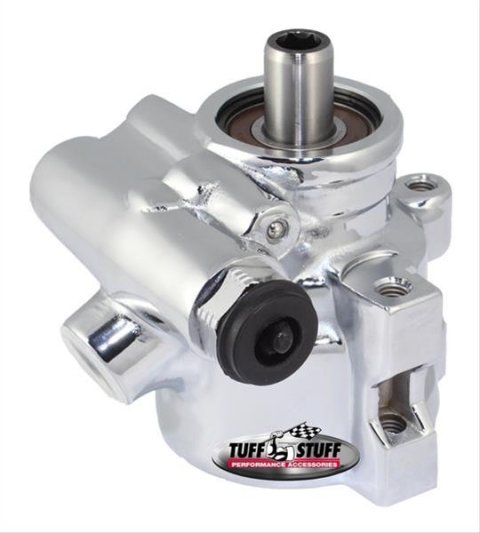 Tuff Stuff Performance Power Steering Pumps 6175ALD-1 Type II power steering pump, Chrome, GM pressure slip, threaded mtg and top pressure port, 1200 PSI
