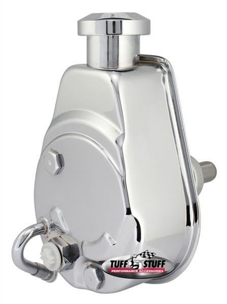 Tuff Stuff Performance Power Steering Pumps 6189A Pump, Saginaw, Small Block, Chrome, Integral Reservoir, Chrome, Press-Fit, Hose Barb, Female Threads, Each