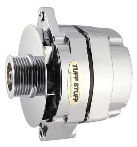 Tuff Stuff Performance High-Amp Output Alternators 7127NK6G Alternator, One-Wire, GM 10si Case Style, 12 V, 140 amps, Chrome, Serpentine Pulley, Buick, Chevy, Pontiac