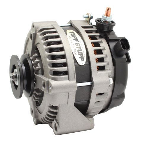 Tuff Stuff Performance MAX AMP Output Factory Cast-Plus Alternators 8320FC1G1W Alternator, 225 AMP, 1-Groove, 1-Wire, Natural, V-Belt Pulley, Left Offset, Each