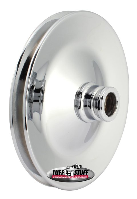 Tuff Stuff Performance Power Steering Pump Pulleys 8485A Pulley, Saginaw, V-belt Style, 1-groove, Steel, Chrome, 5.80 in. O.D., Chevy, Press Fit, Each
