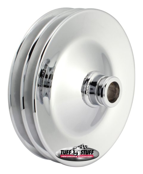 Tuff Stuff Performance Power Steering Pump Pulleys 8486A Pulley, Saginaw, V-belt Style, 2-groove, Steel, Chrome, 5.80 in. O.D., Chevy, Press Fit, Each