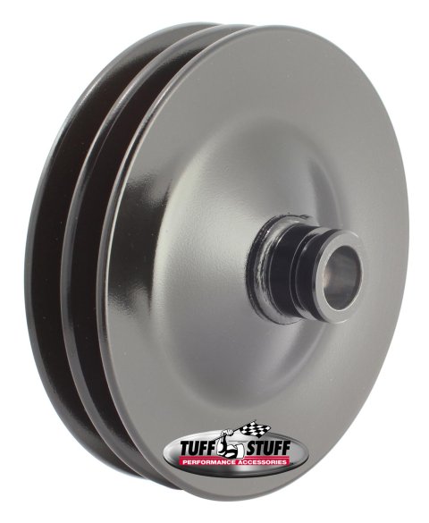 Tuff Stuff Performance Power Steering Pump Pulleys 8486B Pulley, Saginaw, V-belt Style, 2-groove, Steel, Black Powdercoated, 5.80 in. O.D., Chevy, Press Fit, Each