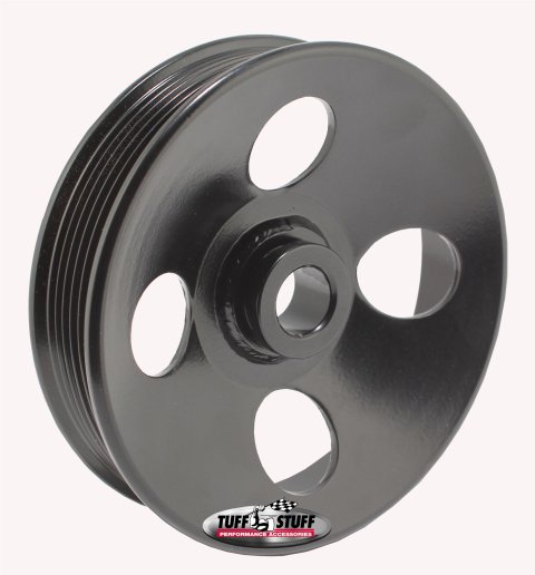 Tuff Stuff Performance Power Steering Pump Pulleys 8487B Pulley, Serpentine, 6-groove, Steel, Black, 5 in. O.D., GM Type 2, Press Fit, Each