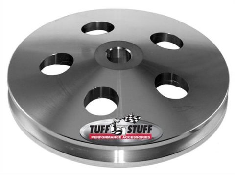 Tuff Stuff Performance Power Steering Pump Pulleys 8488C Pulley, Saginaw, V-belt Style, 1-groove, Aluminum, Natural, 5.80 in. O.D., Chevy, Keyway, Each