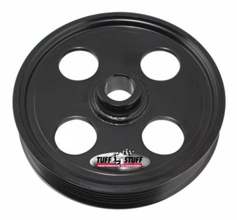Tuff Stuff Performance Power Steering Pump Pulleys 8489B Pulley, Type II Pulley, 19mm (0.748 in.) Press on Shaft, 6 Groove, LS Applications, Black, Each