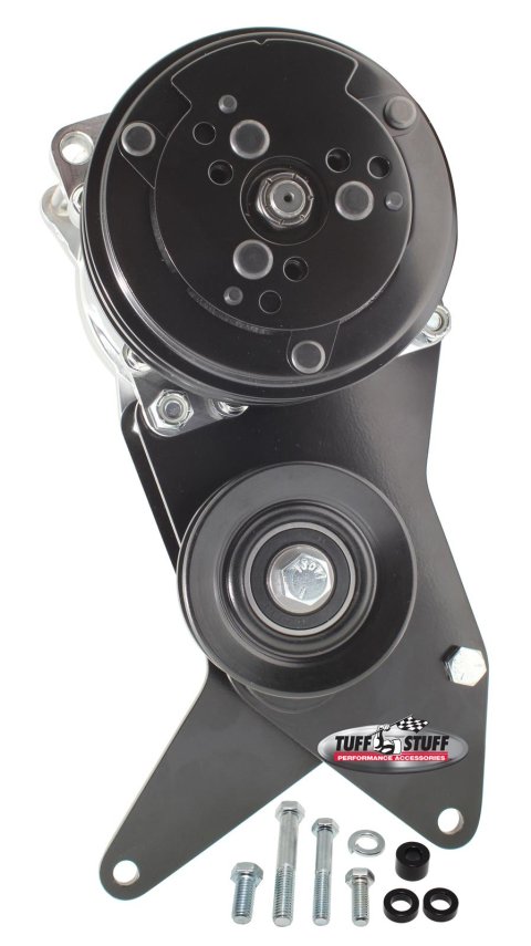 Tuff Stuff Performance Air Conditioner Brackets 8495B A/C Compressor Bracket for Sanden SD508 W/ BBC Short Water Pump Black Powder Coated