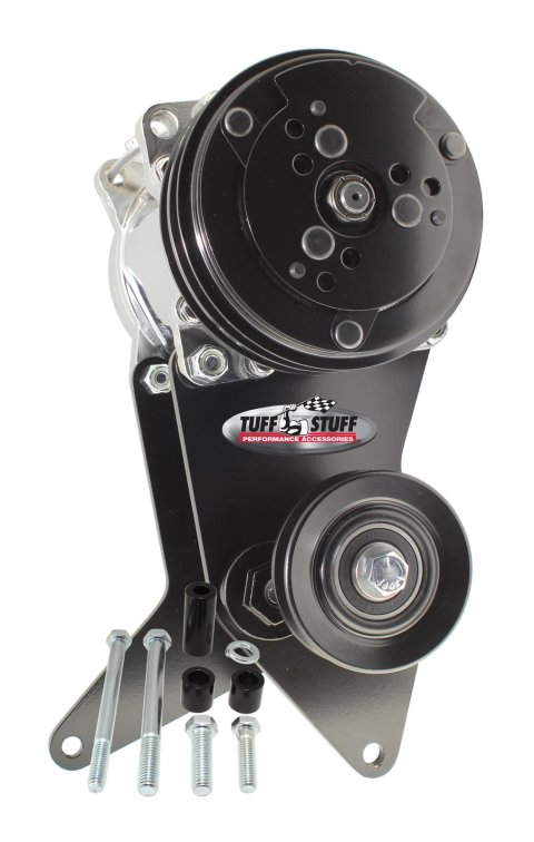 Tuff Stuff Performance Air Conditioner Brackets 8496B A/C Compressor Bracket for Sanden SD508 W/ BBC Long Water Pump Black Powder Coated