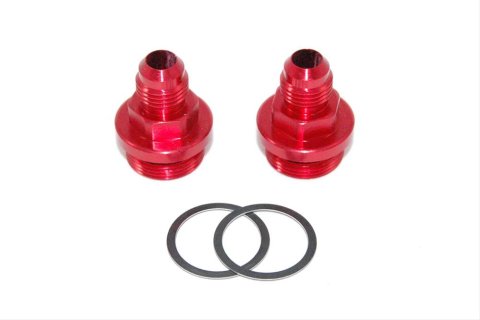 AED Fuel Bowl Fittings 6090 Fitting, Carburetor Inlet, 7/8-20 in. to -6 AN Threads, Aluminum, Red, Pair