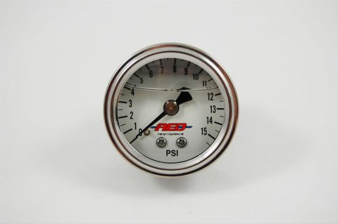 AED Fuel Pressure Gauges 6101 Gauges, Pressure, 0-15 psi, 1 1/2 in. Dia., Analog, Mechanical, 1/8 in.-NPT, Stainless, Chrome Plate, Full Sweep, Liquid Filled, White Face, Each