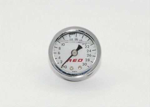 AED Fuel Pressure Gauges 6103 Gauges, Pressure, 0-30 psi, 1 1/2 in. Dia., Analog, Mechanical, 1/8 in.-NPT, Stainless, Chrome Plate, Full Sweep, Liquid Filled, White Face, Each