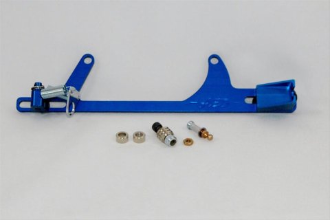 AED Billet Throttle Linkage and Spring Brackets 6606B Cable Bracket, Aluminum, Blue Anodized, Holley, 4500, Fits Ford Cable, Each