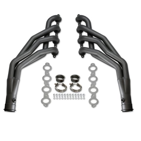 Doug's Headers D3348-B Headers, Long Tube One-piece, Steel, Black Ceramic Coated, Round Port, Chevrolet, Small Block LS, Pair
