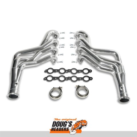 Doug's Headers D3349 Headers, Long Tube One-piece, Steel, Silver Ceramic Coated, Round Port, Buick, Chevrolet, Oldsmobile, Pontiac, Small Block LS, Pair