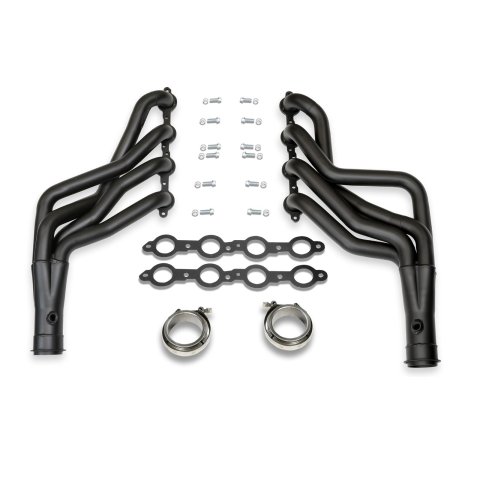 Doug's Headers D3349-B Headers, Long Tube One-piece, Steel, Black Ceramic Coated, Round Port, Buick, Chevrolet, Oldsmobile, Pontiac, Small Block LS, Pair