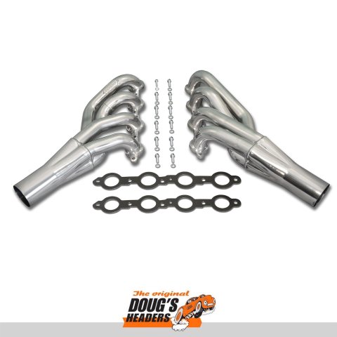 Doug's Headers D3358 Headers, Mid-length, Steel, Silver Ceramic Coated, Round Port, Chevrolet, Pontiac, Small Block LS, Pair
