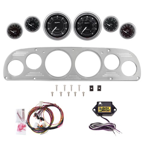 AutoMeter Chrono Chrome 57-60 Ford Truck Billet Panel/Gauge Kit - 3-3/8in. (x2) & 2-1/16in. (x4)