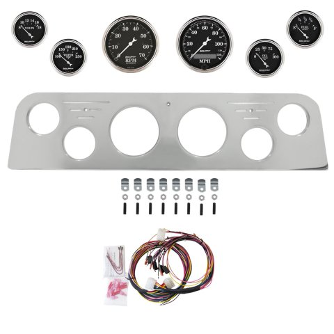 AutoMeter Old Tyme Black 62-66 GMC Truck Billet Panel/Gauge Kit - 3-1/8in. (x2) & 2-1/16in. (x4)