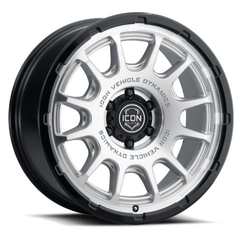 ICON Alloys Rancho 20x9 / 6x5.5 / 16mm / 5.625in BS Silver Machined w/ Gloss Black Lip Wheel