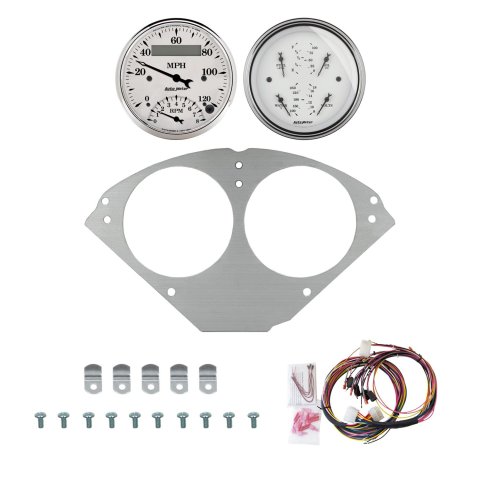 AutoMeter Old Tyme White 55-56 Chevy Car Direct-Fit Billet Panel/Gauge Kit - 3-3/8in. (x2)
