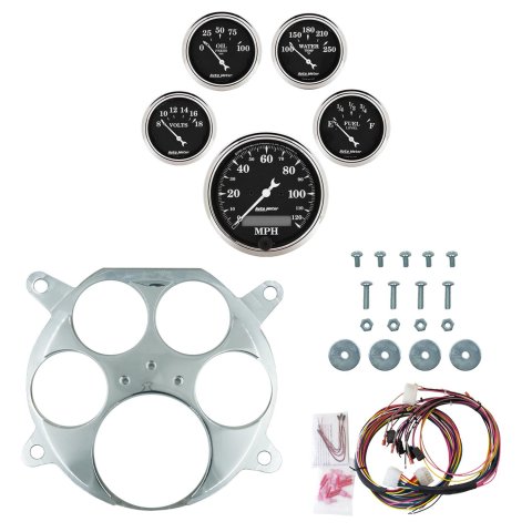 AutoMeter Old Tyme Black 61-66 Ford Truck Billet Panel/Gauge Kit - 3-1/8in. (x1) & 2-1/16in. (x4)