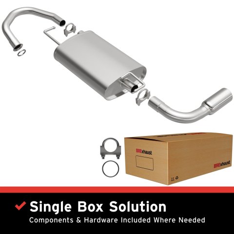 BRExhaust Direct-Fit Steel 1.75 Inch Muffler 106-0161 Mufflers, Direct-Fit, in. Offset Inlet, 3.00 in. Center Outlet, Steel, Oval Case, 17.25 in. Case Exterior Length, Pontiac, Toyota, Each