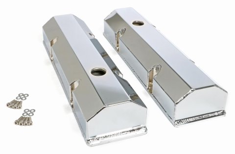 Hamburger's Performance Fabricated Aluminum Valve Covers 1025 Covers, 3.25 in. Tall, Aluminum, Chrome, Chevy, Small Block, Perimeter Bolt, Pair