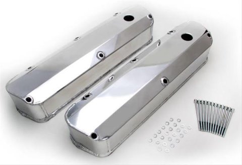 Hamburger's Performance Fabricated Aluminum Valve Covers 1041 Covers, Tall, Aluminum, Polished, Plain Cover Top, Ford, Small Block, Perimeter Bolt, Pair