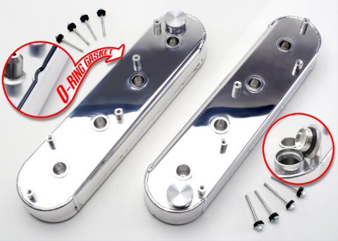 Hamburger's Performance Fabricated Aluminum Valve Covers 1062 Covers, Tall, Centerbolt, Fabricated, Aluminum, Polished, Chevy, LS, Pair