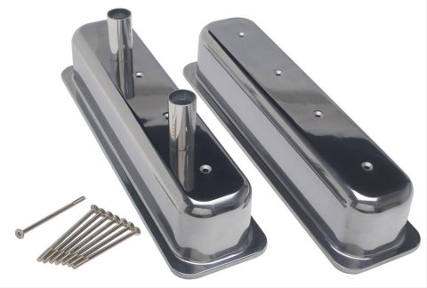 Hamburger's Performance Circle Track Valve Covers 1069 Covers, Track, Tall, Die-Cast, Aluminum, Polished, Plain, Chevy, Small Block, Pair