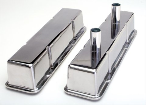 Hamburger's Performance Circle Track Valve Covers 1073 Covers, Track, Tall, Die-Cast, Aluminum, Polished, Plain, Chevy, Small Block, Pair
