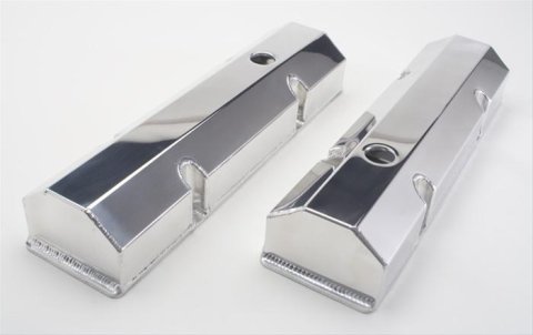 Hamburger's Performance Fabricated Aluminum Valve Covers 1084 Covers, Tall, Fabricated, Aluminum, Polished, Chevy, Small Block, Pair