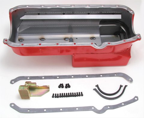 Hamburger's Performance Econo Series Oil Pans 1088 Pan, Steel, Red, 7 qt., Chevy, Small Block, Each