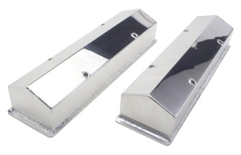 Hamburger's Performance Fabricated Aluminum Valve Covers 1097 Covers, Tall, Perimeter Bolt Mounting, Aluminum, Polished, Pitched Top, Chevy, Small Block, Pair
