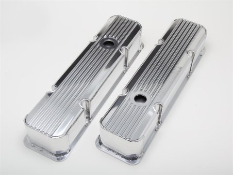 Hamburger's Performance Fabricated Aluminum Valve Covers 1111 Covers, Tall, Finned, Fabricated, Aluminum, Polished, Chevy, Small Block, Pair