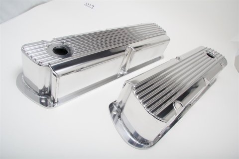 Hamburger's Performance Fabricated Aluminum Valve Covers 1119 Covers, Tall, Finned, Fabricated, Aluminum, Polished, Ford, Small Block, Pair