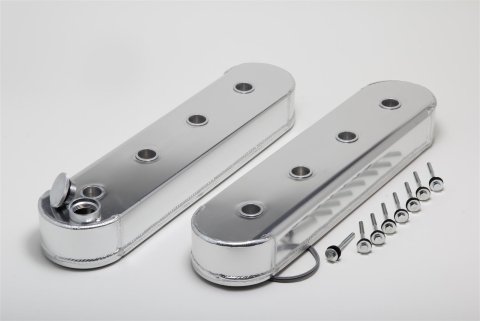 Hamburger's Performance Fabricated Aluminum Valve Covers 1123 Covers, Tall, Centerbolt, Fabricated, Aluminum, Natural, No Coil Mounting Provision, Chevy, LS, Pair