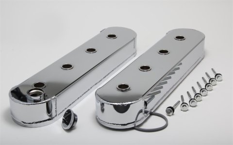 Hamburger's Performance Fabricated Aluminum Valve Covers 1124 Covers, Tall, Centerbolt, Fabricated, Aluminum, Chrome, No Coil Mounting Provision, Chevy, LS, Pair