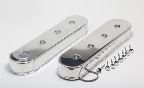 Hamburger's Performance Fabricated Aluminum Valve Covers 1125 Covers, Tall, Centerbolt, Fabricated, Aluminum, Polished, No Coil Mounting Provision, Chevy, LS, Pair