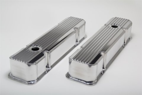 Hamburger's Performance Fabricated Aluminum Valve Covers 1129 Covers, Tall, Finned, Fabricated, Aluminum, Polished, Pontiac V8, Pair