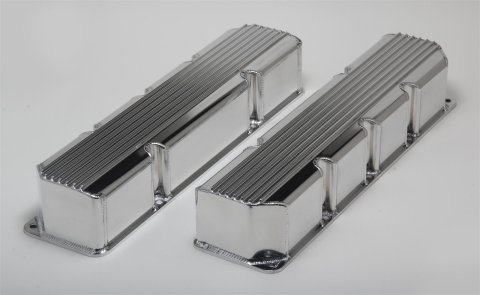 Hamburger's Performance Fabricated Aluminum Valve Covers 1130 Covers, Tall, Finned, Fabricated, Aluminum, Polished, AMC V8, Pair