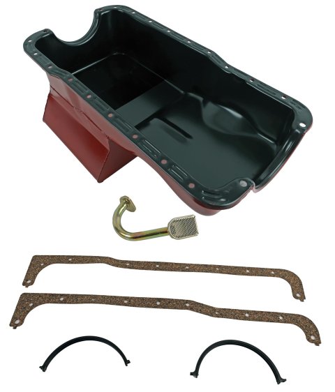 Hamburger's Performance Street Oil Pans 1172 Pans, Performance, Front Wet Sump, 7.00 qt. Capacity, Steel, Red, Baffled, 9.00 in. Depth, Ford, 4.3L, 4.7L, 5.0L, Kit