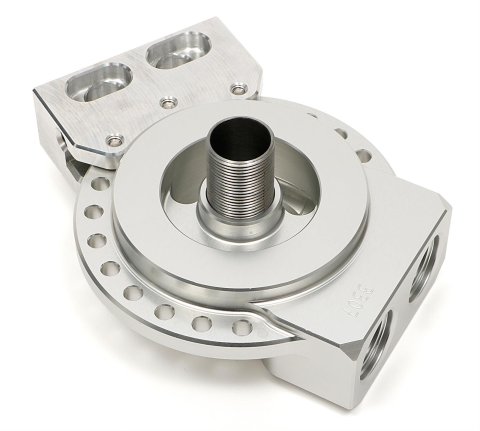 Hamburger's Performance Oil Filter Mounts 3307 Mounts, BILLET SINGLE MULTI POSITION FILTER BASE FOR CUMMINS 5.9L