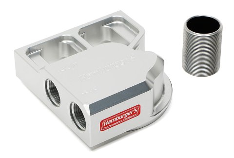 Hamburger's Performance Remote Oil Filter Mounts 3308 Mount, Remote, Aluminum, Clearcoat, -12 AN O-ring Female Threads Inlet/Outlet, Each