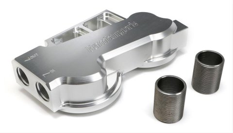 Hamburger's Performance Remote Oil Filter Mounts 3311 Mount, Remote, Dual Filter, 1 1/2-12 in., Billet Aluminum, Clear Anodized, Each