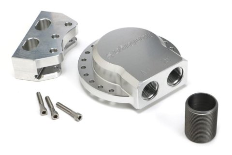 Hamburger's Performance Remote Oil Filter Mounts 3315 Mount, Remote, Single Style, Aluminum, Clearcoat, -12 AN O-ring Female Threads Inlet/Outlet, Includes -8 AN O-ring Auxiliary Port, Each