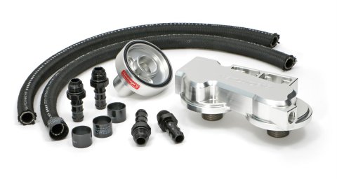 Hamburger's Performance Billet Aluminum Remote Oil Filter Relocation Kits 3318 Relocation, True Dual, Aluminum, With Hardware, Hoses, Kit