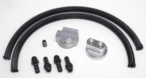 Hamburger's Performance Billet Aluminum Remote Oil Filter Relocation Kits 3353 Kit, Single Filter, 3/4-16 in. Threads, 3/4-16 in. Engine Threads, Kit