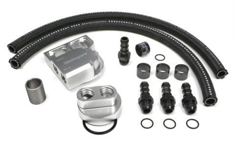 Hamburger's Performance Billet Aluminum Remote Oil Filter Relocation Kits 3358 Kit, Remote, 1 in.-16 Thread Size, Aluminum, Natural, 30.00 in. Hose Length, Fittings, Chevrolet, Dodge, Ford, GMC, Ram, Kit