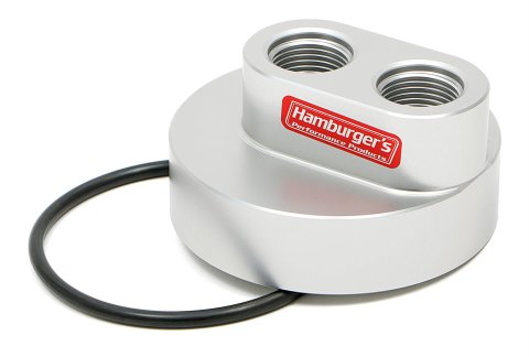Hamburger's Performance Oil Filter Bypass Adapters 3360 Adapter, Spin-on Adapter Style, Aluminum, Clear Anodized, -12 AN O-ring Inlet/Outlet, Ford, Each